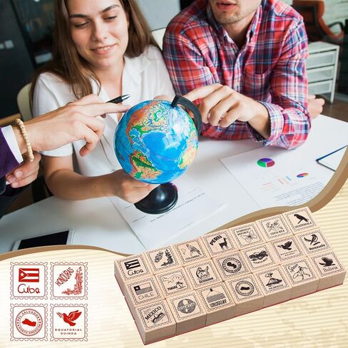Watersay 21 Pcs Spanish Passport Rubber Stamp Wooden Spanish Travel Decoration for Card Making and Scrapbooking Supplies DIY Tools Gifts in Kuwait