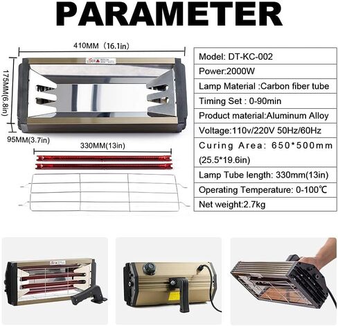DATOUBOSS 2000W Handheld Infrared Paint Curing Lamp Shortwave Paint Drying Lamp 110V Car Infrared Paint Heating Lamp for Car Body Repair Tool in Kuwait