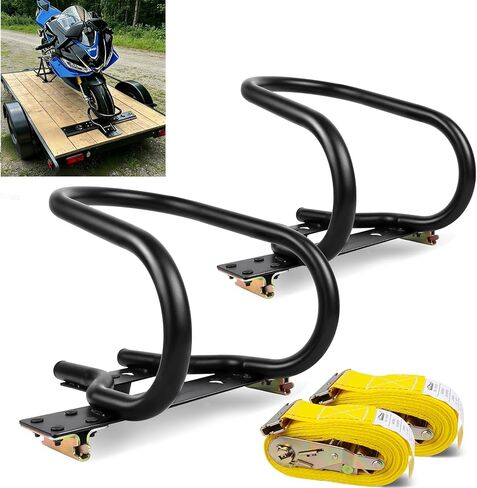 7" Motorcycle Wheel Chock Steel for E-Track System with 2"x15’ E Track Ratchet Straps 2 Pack(Black) in Kuwait