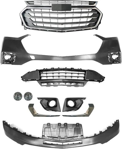 MGWILL Front Bumper Cover Kit Compatible with 2018 2019 2020 2021 Chevy Traverse L LS LT RS Premier 3.6L W/Upper Grille Lower Grill & Fog Lights - Full Body Set in Kuwait