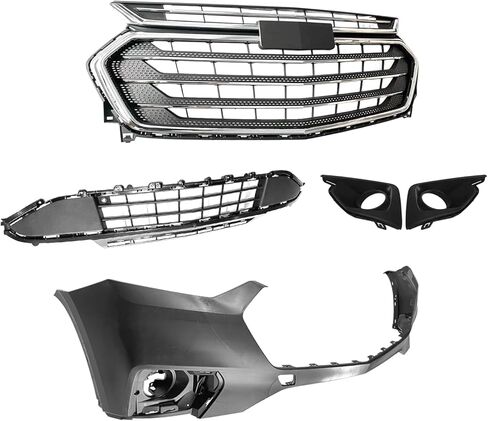 MGWILL Front Bumper Cover Kit Compatible with 2018 2019 2020 2021 Chevy Traverse L LS LT RS Premier 3.6L W/Upper Grille Lower Grill & Fog Lights - Full Body Set in Kuwait