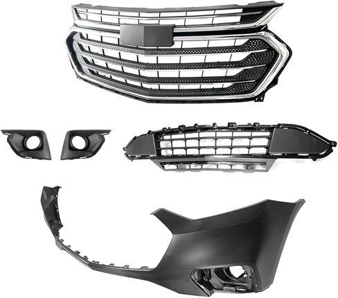 MGWILL Front Bumper Cover Kit Compatible with 2018 2019 2020 2021 Chevy Traverse L LS LT RS Premier 3.6L W/Upper Grille Lower Grill & Fog Lights - Full Body Set in Kuwait