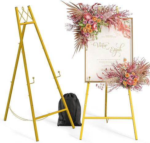 Snughome 45.7" Gold Easel Stand for Sign, Heavy Duty Metal Display Easel with Drawstring Bag, 4-Tier Adjustable Height Art Easel for Wedding Signs, Painting, Posters & Mirrors in Kuwait