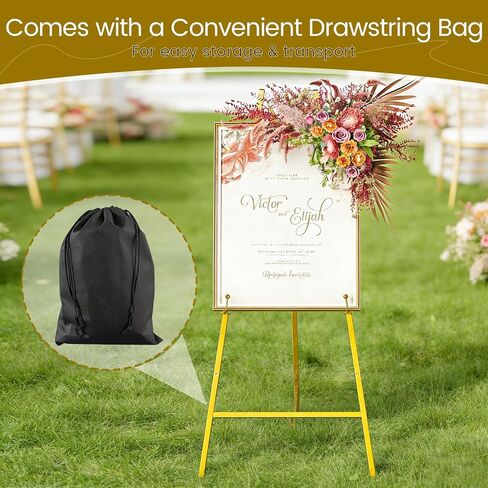Snughome 45.7" Gold Easel Stand for Sign, Heavy Duty Metal Display Easel with Drawstring Bag, 4-Tier Adjustable Height Art Easel for Wedding Signs, Painting, Posters & Mirrors in Kuwait