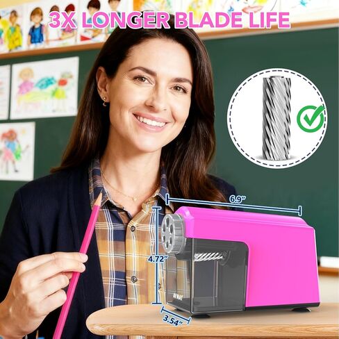 AFMAT Electric Pencil Sharpener for Classroom, 6 Holes, Cordless & Rechargeable, Super Fast, Auto Stop, 10K+ Uses, Heavy Duty Pencil Sharpener for 6-11mm No.2/Large/Colored Pencils PSD4(Pink) in Kuwait