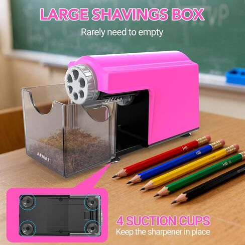 AFMAT Electric Pencil Sharpener for Classroom, 6 Holes, Cordless & Rechargeable, Super Fast, Auto Stop, 10K+ Uses, Heavy Duty Pencil Sharpener for 6-11mm No.2/Large/Colored Pencils PSD4(Pink) in Kuwait
