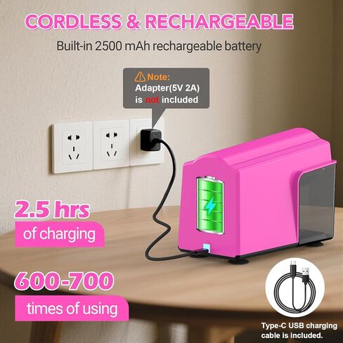 AFMAT Electric Pencil Sharpener for Classroom, 6 Holes, Cordless & Rechargeable, Super Fast, Auto Stop, 10K+ Uses, Heavy Duty Pencil Sharpener for 6-11mm No.2/Large/Colored Pencils PSD4(Pink) in Kuwait