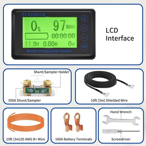 شاشة بطارية 500 أمبير مع تحويلة، شاشة LCD خلفية RV، إنذار قابل للبرمجة بجهد عالي ومنخفض، شاشة بطارية 10 فولت - 120 فولت لدراجة نارية RV وعربة الغولف والشاحنات والقوارب ولوحة شمسية in Kuwait