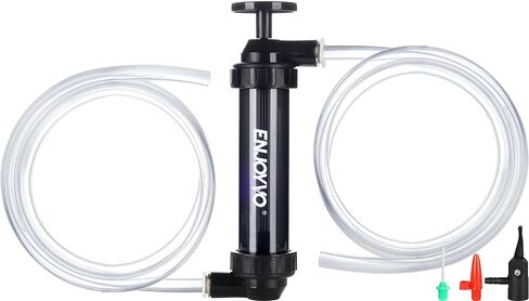 Siphon Pump for Gasoline - Manual Fluid Transfer Pump with Shark-Bite Lock-on Connector, High Flow 3 Gal/Min Hand Fuel Pump for Gas Diesel Oil, Transparent Body + Air Inflator for Balls Swim Rings in Kuwait