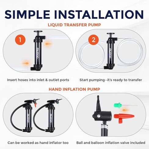 Siphon Pump for Gasoline - Manual Fluid Transfer Pump with Shark-Bite Lock-on Connector, High Flow 3 Gal/Min Hand Fuel Pump for Gas Diesel Oil, Transparent Body + Air Inflator for Balls Swim Rings in Kuwait