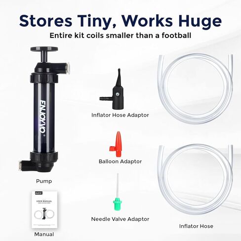 Siphon Pump for Gasoline - Manual Fluid Transfer Pump with Shark-Bite Lock-on Connector, High Flow 3 Gal/Min Hand Fuel Pump for Gas Diesel Oil, Transparent Body + Air Inflator for Balls Swim Rings in Kuwait