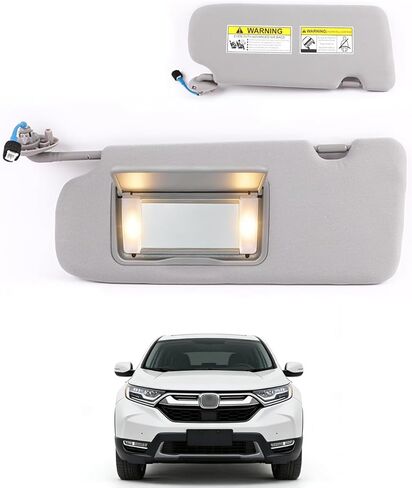 واقي الشمس من جانب السائق الأيسر متوافق مع الجيل الخامس من Honda CR-V 2017 2018 2019 2020 2021 2022، مع ضوء، حاجب الشمس مع مرآة، استبدال #83280TLAA12ZB (رمادي، جانب السائق) in Kuwait