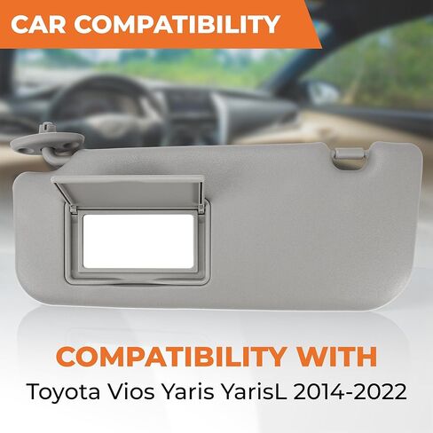 استبدال واقي الشمس من الجانب الأيسر للسائق متوافق مع Toyota Vios، Yaris، Yaris L 2014 2015 2016 2017 2018 2019 2020 2021 2022 - غطاء حماية أمامي داخلي للسيارة رمادي مع مرآة in Kuwait