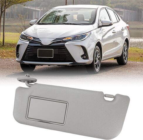 استبدال واقي الشمس من الجانب الأيسر للسائق متوافق مع Toyota Vios، Yaris، Yaris L 2014 2015 2016 2017 2018 2019 2020 2021 2022 - غطاء حماية أمامي داخلي للسيارة رمادي مع مرآة in Kuwait