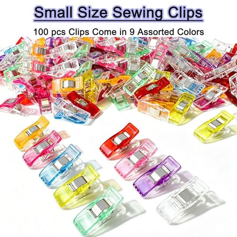 Sewing Clips and Curved Corner Cutter Set, 101 Pieces, 100 Fabric Quilting Clips and 1 Transparent Acrylic Rounded Corner Template Ruler (6"x6") for Sewing, Quilting, Crafts in Kuwait