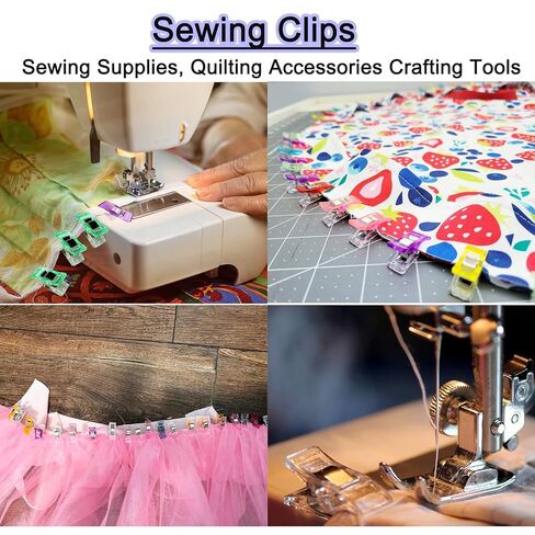 Sewing Clips and Curved Corner Cutter Set, 101 Pieces, 100 Fabric Quilting Clips and 1 Transparent Acrylic Rounded Corner Template Ruler (6"x6") for Sewing, Quilting, Crafts in Kuwait