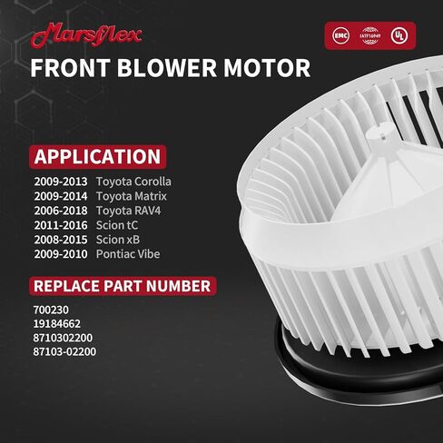 Marsflex Front Blower Motor 700230 for 2006-2018 Toyota Scion Pontiac Corolla Matrix RAV4 tC xB Vibe 2007 2008 2009 2010 2011 2012 2014 2015 Automotive Replacement Blower Motor Fan OE: ‎87103-02200 in Kuwait