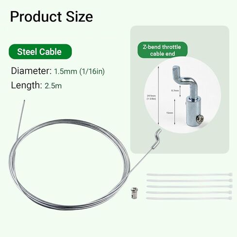 YAMAKATO 1/16 Universal Lawn Mower Throttle Cable Repair Kit with Adjustable Z-Bend Cable End for Brush Cutter Mini Bike Go Kart DIY Lawnmower Cable (1.5mm * 2.5M) in Kuwait