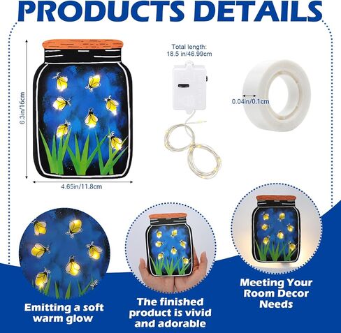 Motipuns 12 مجموعة للتخييم الصيفي DIY اليراع الحرف اليدوية مع أضواء LED 12 جرة ميسون من اليراعات ملصق 12 بطارية ضوء خرافية تعمل و1 لفة لاصقة لأنشطة تخييم مدرسة الأحد Vbs in Kuwait