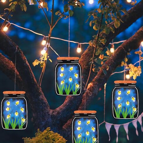 Motipuns 12 مجموعة للتخييم الصيفي DIY اليراع الحرف اليدوية مع أضواء LED 12 جرة ميسون من اليراعات ملصق 12 بطارية ضوء خرافية تعمل و1 لفة لاصقة لأنشطة تخييم مدرسة الأحد Vbs in Kuwait
