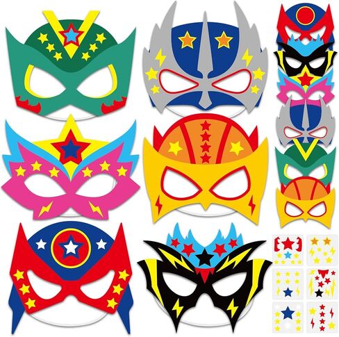 36 Packs Hero Theme Mask Craft Kits Hero Mask Your Own Super Theme Masks Funny DIY Paper Masks Art Craft Colored Paper Helmet Super Party Gifts for Kids for Home Classroom Game Activities Party Favors in Kuwait