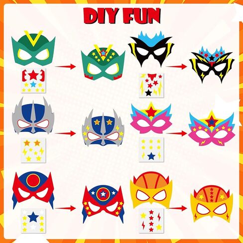 36 Packs Hero Theme Mask Craft Kits Hero Mask Your Own Super Theme Masks Funny DIY Paper Masks Art Craft Colored Paper Helmet Super Party Gifts for Kids for Home Classroom Game Activities Party Favors in Kuwait