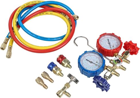 Air Conditioning Diagnostic Manifold Gauge Set with Dual Meters and 3 Color Hoses for R410A R404A R134A R32 in Kuwait