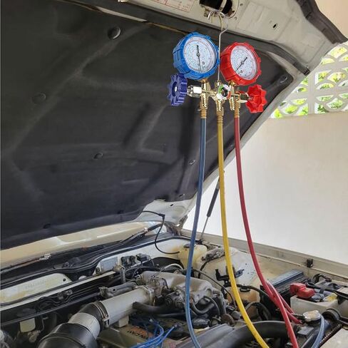 Air Conditioning Diagnostic Manifold Gauge Set with Dual Meters and 3 Color Hoses for R410A R404A R134A R32 in Kuwait