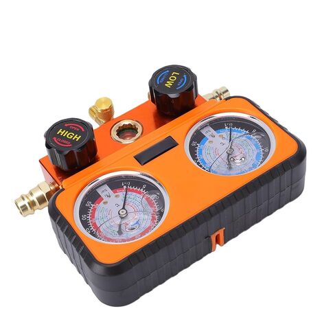 HVAC Manifold Gauge Set, Oil Filled AC Recharge Kit with 4 Layer Hoses for R134a R1234yf R12 R22 R502, for Home Fridge and Car AC by Mechanics and Homeowners in Kuwait
