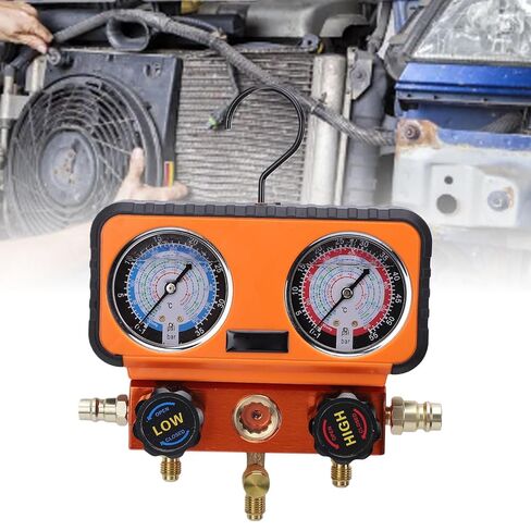 Fafeicy AC Manifold Gauge Set, Oil Filled HVAC Gauge with Hoses and Color Coded Connectors for R12 R22 R134 R502 R1234yf, for DIYers and Technicians to Recharge Home and Auto AC in Kuwait