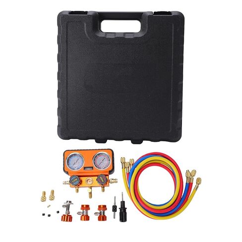 Fafeicy AC Manifold Gauge Set, Oil Filled HVAC Gauge with Hoses and Color Coded Connectors for R12 R22 R134 R502 R1234yf, for DIYers and Technicians to Recharge Home and Auto AC in Kuwait