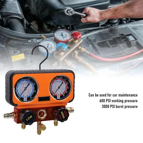 Fafeicy AC Manifold Gauge Set, Oil Filled HVAC Gauge with Hoses and Color Coded Connectors for R12 R22 R134 R502 R1234yf, for DIYers and Technicians to Recharge Home and Auto AC in Kuwait