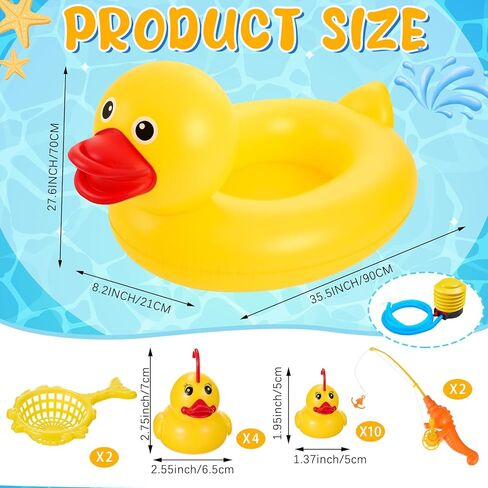 WinnerWhy Duck Pond Matching Game Set, 35.5" Inflatable Kiddie Pool with 14 Rubber Ducks, 1 Air Pump, 2 Fishing Nets & Rods, Duck Fishing/Carnival Water Game for Kids, Summer Outdoor Party in Kuwait