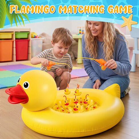 WinnerWhy Duck Pond Matching Game Set, 35.5" Inflatable Kiddie Pool with 14 Rubber Ducks, 1 Air Pump, 2 Fishing Nets & Rods, Duck Fishing/Carnival Water Game for Kids, Summer Outdoor Party in Kuwait