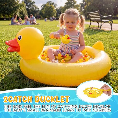 WinnerWhy Duck Pond Matching Game Set, 35.5" Inflatable Kiddie Pool with 14 Rubber Ducks, 1 Air Pump, 2 Fishing Nets & Rods, Duck Fishing/Carnival Water Game for Kids, Summer Outdoor Party in Kuwait