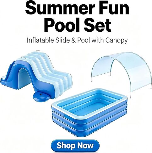 Nuwni 8 FT Inflatable Pool with Water Slide & UV Protection Canopy, 98x55x21 Inch Family Blow Up Pool for Toddlers and Kids, Thickened PVC Kiddie Pool for Backyard Small Space Summer Water Fun in Kuwait