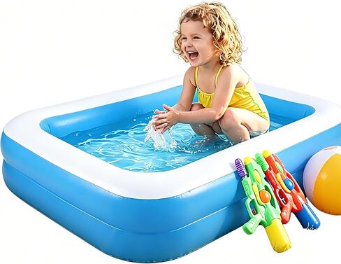 Kids Inflatable Swimming Pool 128x85x45cm BPA-Free Blue White Backyard Outdoor Summer Water Play OD: 50.39 * 33.46 * 17.72inch ; ID：34.65 * 17.72 * 17.72inch in Kuwait