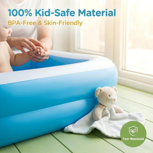 Kids Inflatable Swimming Pool 128x85x45cm BPA-Free Blue White Backyard Outdoor Summer Water Play OD: 50.39 * 33.46 * 17.72inch ; ID：34.65 * 17.72 * 17.72inch in Kuwait