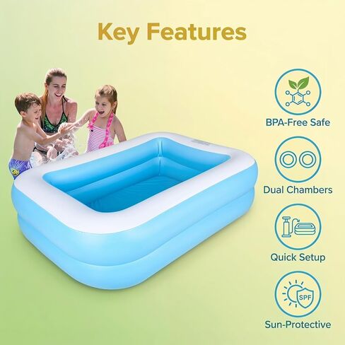 Kids Inflatable Swimming Pool 128x85x45cm BPA-Free Blue White Backyard Outdoor Summer Water Play OD: 50.39 * 33.46 * 17.72inch ; ID：34.65 * 17.72 * 17.72inch in Kuwait