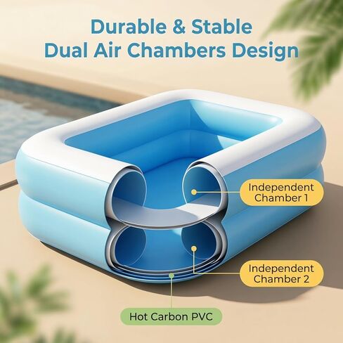 Kids Inflatable Swimming Pool 128x85x45cm BPA-Free Blue White Backyard Outdoor Summer Water Play OD: 50.39 * 33.46 * 17.72inch ; ID：34.65 * 17.72 * 17.72inch in Kuwait