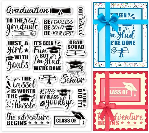 PH PandaHall Decorative Clear Stamps Graduation Silicone Stamp Inspiring Words Plastic Stamps Film Frame Transparent Seal Stamps for Gift Photo Album Card Scrapbook Postcard Decoration in Kuwait