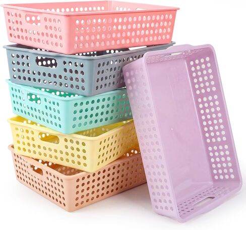 Tenceur 6 Pcs Plastic Classroom Storage Baskets, Pastel Stackable Paper Baskets for Classroom Organization, Turn in Trays for Teachers, Library Office Desk Organizer, 13.5 x 10 x 3.1 Inches in Kuwait