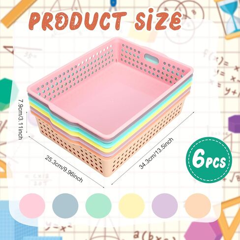 Tenceur 6 Pcs Plastic Classroom Storage Baskets, Pastel Stackable Paper Baskets for Classroom Organization, Turn in Trays for Teachers, Library Office Desk Organizer, 13.5 x 10 x 3.1 Inches in Kuwait