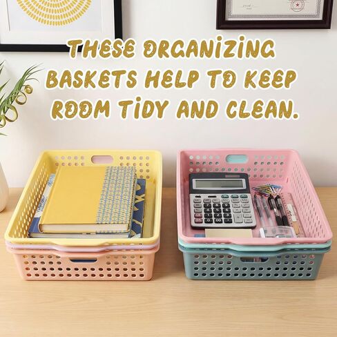 Tenceur 6 Pcs Plastic Classroom Storage Baskets, Pastel Stackable Paper Baskets for Classroom Organization, Turn in Trays for Teachers, Library Office Desk Organizer, 13.5 x 10 x 3.1 Inches in Kuwait