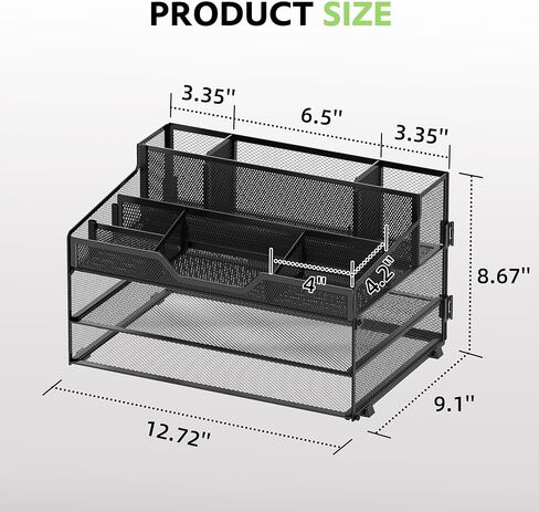 SUPEASY 3 Tier Desk Organizer, Mesh Letter Tray Paper Organizer with 5 Adjustable Storage Compartments & Pen Holder, Metal Desk Accessories for Home Office School, Black in Kuwait