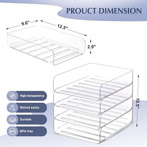 CiWiVOKi 4 Trays Paper Organizer Letter Tray, Acrylic Clear PET Desk File Organizer, Stackable Paper Holder Sorter for Desk Accessories, Files, Documents, iPad, Books, A4 Size, No Assembly Required in Kuwait