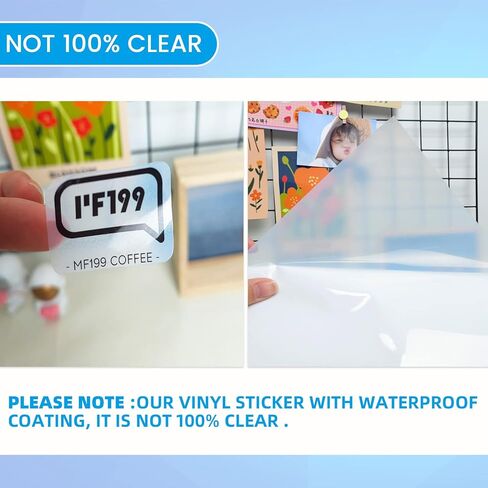 Uinkit 105Sheets Premium 90% Clear Vinyl Sticker Paper for Inkjet Printer - Include 100 Sheets Clear and 5Sheets Glossy Label Waterproof, Dries Quickly Vivid Colors, Holds Ink Well in Kuwait