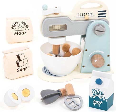 UMU® Wooden Mixer Play Set – 10 Pcs Kids Baking Toy with Mixing Bowl Whisk Ingredients & More – Pretend Kitchen Play Food Set for Little Chefs Ages 3 4 5 in Kuwait