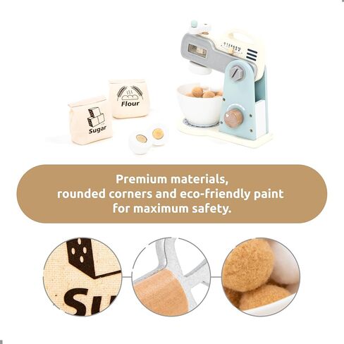 UMU® Wooden Mixer Play Set – 10 Pcs Kids Baking Toy with Mixing Bowl Whisk Ingredients & More – Pretend Kitchen Play Food Set for Little Chefs Ages 3 4 5 in Kuwait