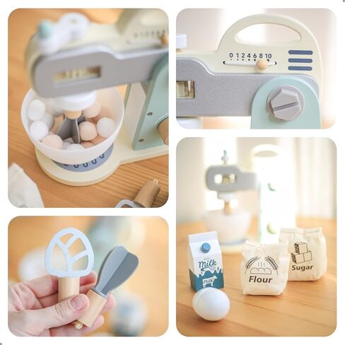 UMU® Wooden Mixer Play Set – 10 Pcs Kids Baking Toy with Mixing Bowl Whisk Ingredients & More – Pretend Kitchen Play Food Set for Little Chefs Ages 3 4 5 in Kuwait